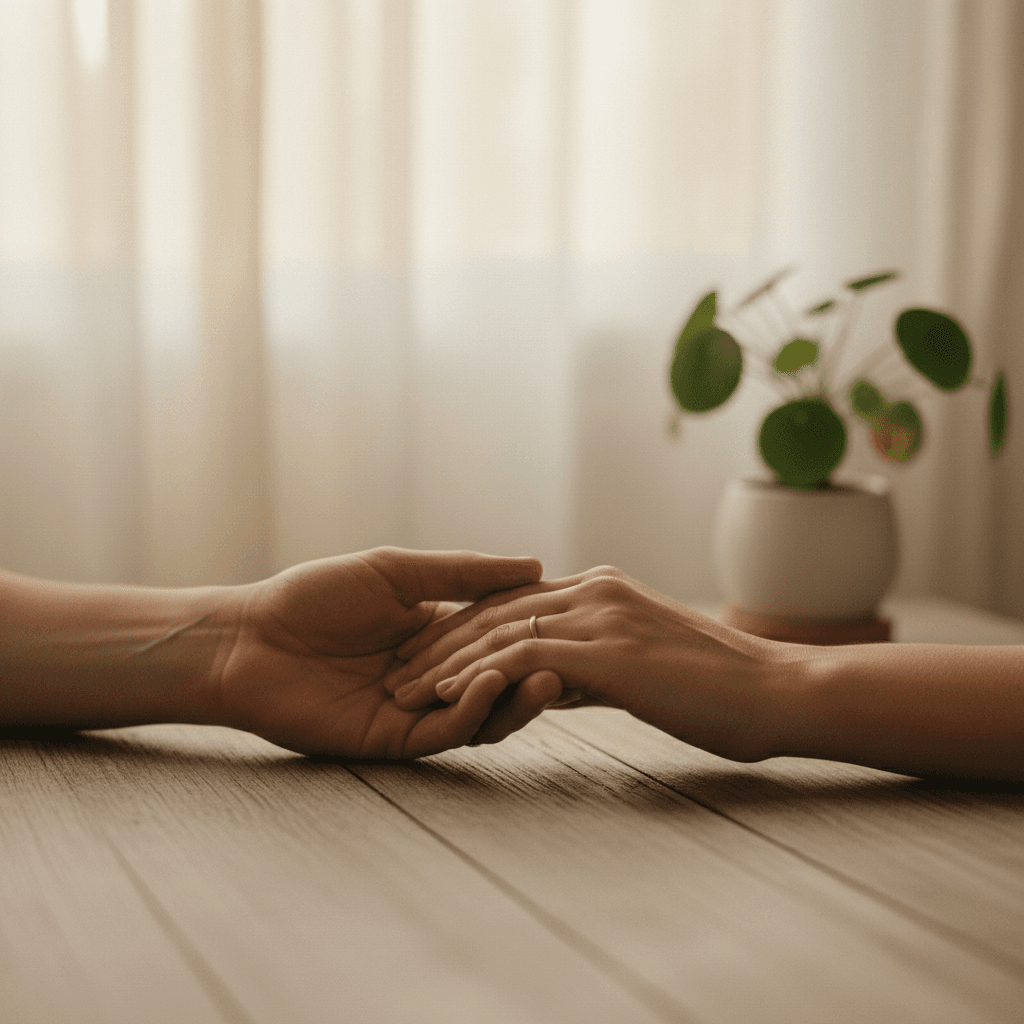 Couple's hands reaching toward each other